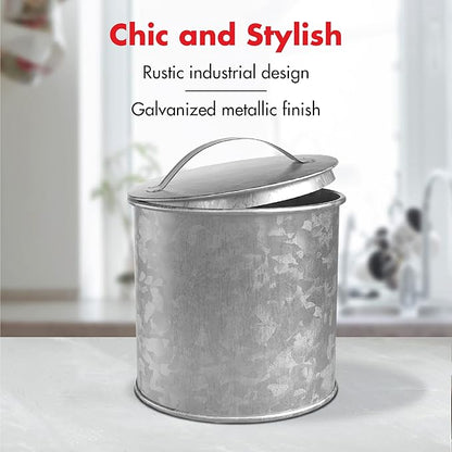 Amici Home Newport Galvanized Metal Canister | Dry Food Storage Container - 56 Ounce Capacity | Farmhouse Décor | Rustic Metal Canister for Kitchen Countertop (Silver)
