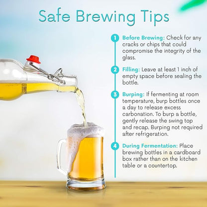 WILLDAN Set of 6-16oz Swing Top Glass Bottles - Flip Top Brewing Bottles For Kombucha, Kefir, Vanilla Extract, Beer - Airtight Caps and Leak Proof Lids, Bonus Gaskets and Funnel