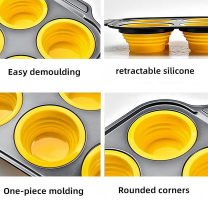 6 Cups Silicone Muffin Pans for Baking with Metal Frame, Egg Bite Molds, Cupcake Pans Regular Size, Muffin Tins Easy to Pop Nonstick Non Toxic Bakeware for Oven Dishwasher Safe