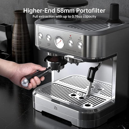 Espresso Machine with Milk Frother and Grinder, All in One Cappuccino Latte Espresso Maker for Home Barista, Built-In Bean Grinder, 85 oz Removable Water Tank, Coffee maker Machine