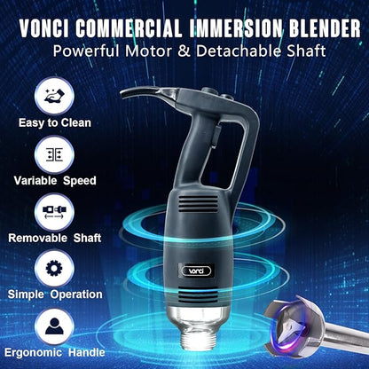VONCI 750W Commercial Immersion Blender, Handheld Stick Mixer with 18" Detachable Shaft, Variable Speed 8000-19000RPM, Sharp SUS Blade, Extra Heavy Duty Hand Mixer for Restaurant Kitchen.