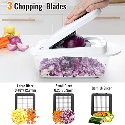 12 Blade All-in-1 Vegetable Chopper Mandoline Slicer with Container, Spiralizer with Contianers, Food Chopper, Onion Chopper, Veggie Cutter for Salad, Kitchen Gadgets Accessories Essentials, White