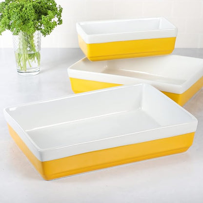 MARTHA STEWART 3 Piece Oven to Table Stoneware Bakeware, Baking Dish & Casserole Set - Yellow