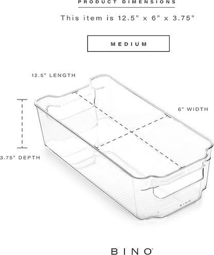 BINO | Stackable Storage Bins, Medium - 4 Pack | The Stacker Collection | Clear Plastic Storage Bins | Organization and Storage Containers for Pantry & Fridge | Multi-Use Organizer Bins | BPA-Free