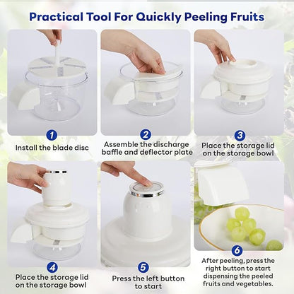 Automatic Grape Peeler Machine, Electric Garlic & Cherry Tomato Peeler Skin Remover Tool for Small Fruits, Effortless Peeling for Home Kitchen (White-1PC)
