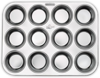 Fox Run Muffin and Cupcake Pan, 12 Standard Cup, Stainless Steel