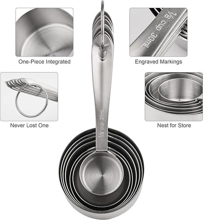17-Piece Stainless Steel Measuring Cups and Spoons Set, Silver, 7 Cups & 9 Spoons + Leveler