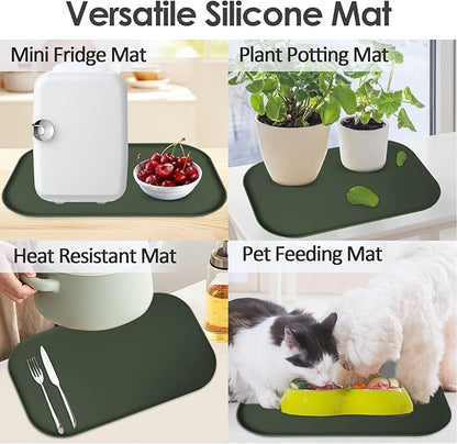 Silicone Coffee Maker Mat with Lip, 17.4'' x 10.6'' Heavy Duty Coffee Maker Mat for Countertops, Coffee Tray Fit Under Coffee Machine Appliance Automatic Machines Espresso Accessory, Dark Olive