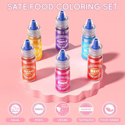 Food Coloring - 33 Food Grade Vibrant Colors Food Coloring Liquid Set, Food Dye Color for Baking, Icing, Cookie, Cake Decorating, Easter Egg, DIY Making Supplies Kit (0.25 Fl Oz (Pack of 33))