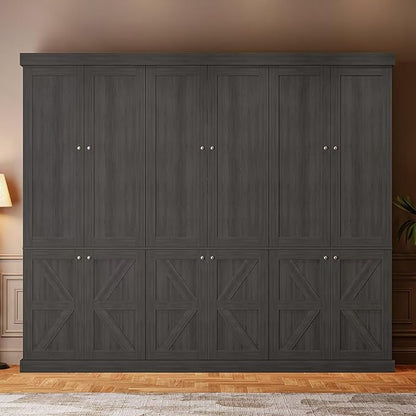 70.8" Tall Bookshelf with Doors, Farmhouse Modular Bookcase with 4-Tier Adjustable Shelves, Large Storage Cabinet for Home Office, Living Room, Black, Set of 4