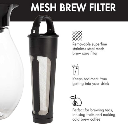 Primula The Big Iced Tea Maker and Infuser, Plastic Beverage Pitcher with Leak Proof, Airtight Lid, Fine Mesh Reusable Filter, Made without BPA, Dishwasher Safe, Black
