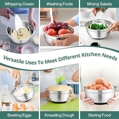 TeamFar Mixing Bowls, 5PCS Stainless Steel Serving Salad Bowls with Lids, For Kitchen Mixing/Baking/Storing/Prepping, Visible & Airtight, Non-Slip Bottom - 4.6/3.5/1.5/1 / 0.7 QT, Black