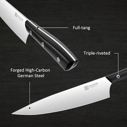 PAUDIN Knife Block Set, 15-Piece Knife Set with Block, High Carbon German Steel Kitchen Knife Set with Block and Sharpener, Sharp Knives Set for Kitchen, Precision Cutting with Ergonomic Handle