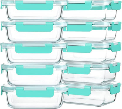M MCIRCO [10-Pack,22 Oz Glass Meal Prep Containers,Glass Food Storage Containers with lids,Glass Lunch Containers,Microwave, Oven, Freezer and Dishwasher, Green