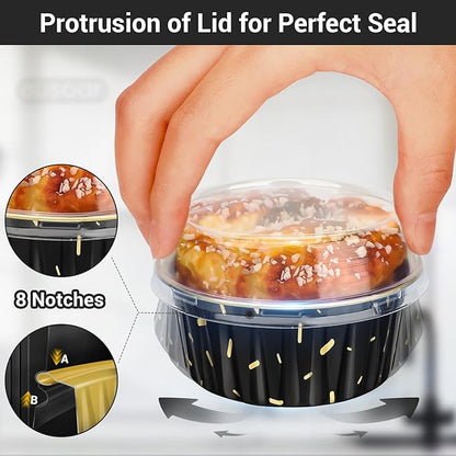 EUSOAR Disposable Ramekins, 200pcs 5oz Aluminum Cupcake Baking Cups Reusable, Mini Muffin Cups Cupcake Liners with Lids, Creme Brulee Containers Mold Tin, for Party Family Gathering Shower Catering
