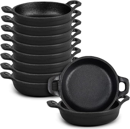 10 Pack Mini Cast Iron Skillets 5 x 5 x 1.3 Inch Cast Iron Pan Small Ramekin Set Black Casserole Dish Cookware Oven Safe Mini Skillets for Kitchen Indoor Outdoor Picnic
