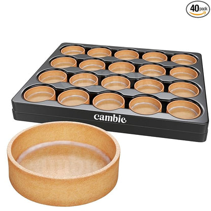 Cambie Sweet Round Medium Tart Shells, 2.17" in Diameter, French Style Tart Shells with White Chocolate Coating (Pack of 40)