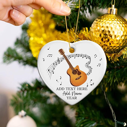 Customized Guitar Christmas Ceramic Ornaments, 2025 Christmas Ornament Gift for Guitarist Teacher, Personalized Guitar Player Xmas Ornament with Text Name & Year, Instrument Xmas Tree Decor