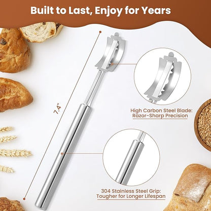 Bread Lame, Professional Sourdough Scoring Tool, Hand Crafted Bread Scoring Knife with Stainless Steel Handle, Premium Dough Slashing Cutter Tool with 15 Razor Blades, Gift for Bakers (Men/Women)