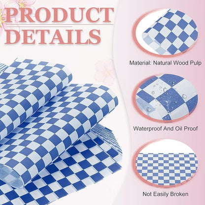 PATIKIL 7.1" x 7.1" Waxed Paper Sheets, 50Pcs Square Pattern Oil-absorbing Dry Food Wrapping Paper for Bakery Coffee Shop Home Baking Kitchen DIY, Blue