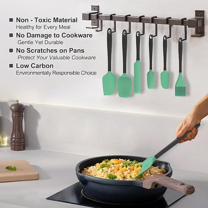 Silicone Spatula Set, 6 Pieces Food Grade Kitchen Utensils with Silicone Brush Heat Resistant Dishwasher Safe BPA-free Rubber Spatula for Scraping, Baking, Cooking, Mixing (Cyan)