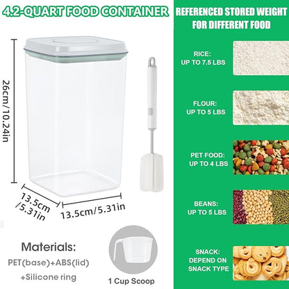 Airtight Flour Rice Storage Container with Pop-up Lid - 4.2 Qt Crystal-Clear Plastic Spaghetti Container, Tall and Slim Food Storage Bin Fit for Kitchen Pantry Organization