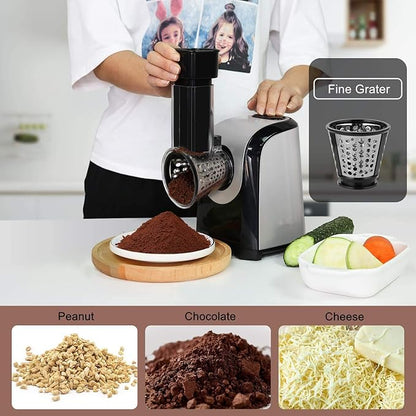 Electric Cheese Grater, Professional Electric Slicer Shredder, 150W Cheese Grater/Chopper Salad Maker, Shredder for Home Kitchen Use with One-Touch Control | 5 Free Attachments