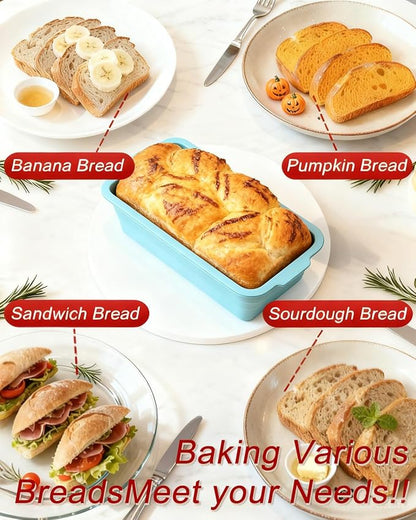 Large size foldable silicone bread loaf pan with lid,11x4.7 Inch easy to store non stick Bread Baking Pans,Sourdough Bread Pan with Baking Tool Supplies Kit for Homemade Bread, Cake