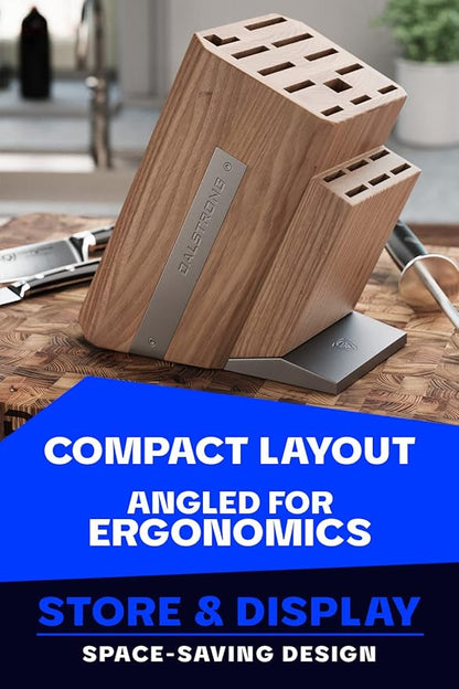 DALSTRONG Universal Knife Block - 18 Slots - Premium American Ash Wood - Aluminum Alloy Rim Kitchen Set - Lion Head Logo Badge - Premium Craftsmanship Knife Set - Angled For Ergonomics - Cleans Easily
