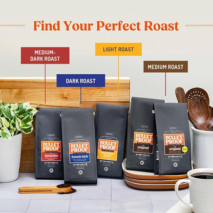 Bulletproof Original Medium Roast Ground Decaf Coffee, 12 Ounces, 100% Arabica Coffee, Clean Coffee Tested for Toxins, Packaging May Vary