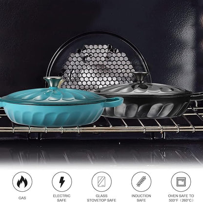 Enameled Cast Iron Braiser, 3.8 Quart Enamel Dutch Oven with Handles, Cast Iron Braiser Pan with Lid,Enameled Cookware (BlueGreen)