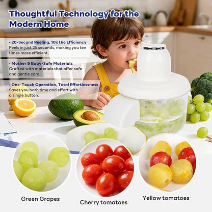 Automatic Grape Peeler Machine, Electric Garlic & Cherry Tomato Peeler Skin Remover Tool for Small Fruits, Effortless Peeling for Home Kitchen (White-1PC)