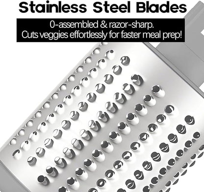 Rotary Cheese Grater with Handle, Kitchen Speed Hand Crank Vegetable Slicer, Potato Hash Brown Shredder Spinning Nut Grinder with 3 Replaceable Stainless Steel Drum Blades (White)