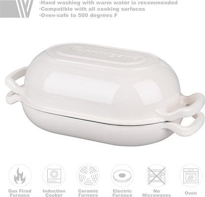 Enameled Cast Iron Sourdough Bread Oven, Dutch Oven, Loaf Cast Iron Bread Pan for Homemade Bread Baking, Meatloaf Pan with Lid, 5QT, White