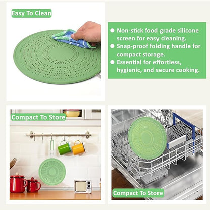 11" Multi-Functional Silicone Splatter Screen with Foldable Handle | 3-in-1 Activated Carbon Filter for Odor Absorption | Dishwasher Safe & Easy Cleaning | Fits 8-11" Pans
