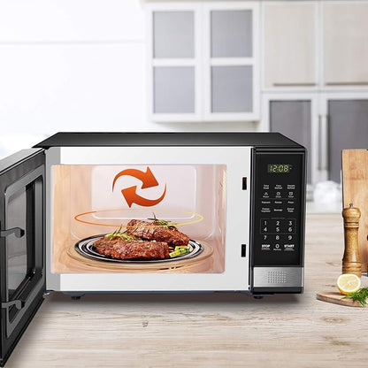BLACK+DECKER EM031MB11 Digital Microwave Oven with Turntable Push-Button Door, Child Safety Lock, 1000W, 1.1cu.ft, Black & Stainless Steel, 1.1 Cu.ft