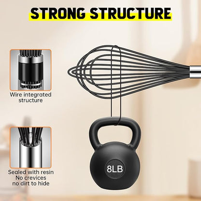 HOTEC 4 Pieces Silicone Whisks Set, Wire Balloon Whisks Egg Beater, Non-slip Handle Whisk for Non-stick Cookware Perfect for Cooking, Stirring, Beating and Blending (Black)