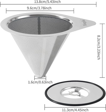 Mongdio Pour Over Coffee Dripper, Stainless Steel Coffee Dripper, Reusable Metal Coffee Filter, Double Mesh Design of Pour Over Coffee Maker, With Removable Base, 1-2 Cups