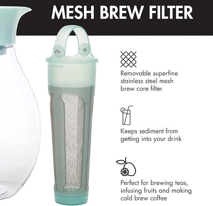 Primula The Big Iced Tea Maker and Infuser, Plastic Beverage Pitcher with Leak Proof, Airtight Lid, Fine Mesh Reusable Filter, Made without BPA, Dishwasher Safe, Aqua