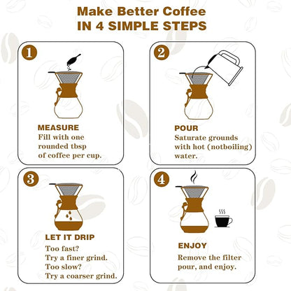 Pour Over Coffee Maker with Reusable Stainless Steel Drip Filter, Lead-Free Borosilicate Glass Coffee Carafe with Modern Wooden Collar for 1-2Cup, Circular Clear (400ml/13.5oz)