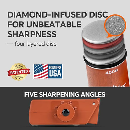 Rolling Knife Sharpener - Multi-Angle Luxury Sharpening Kit with Extra Replacement Head (Upgraded Model).Gift Ideas for Men at Christmas and Father's Day (Brown)