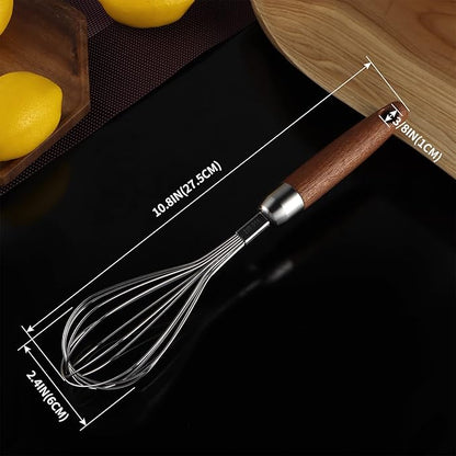 304 Stainless Steel Whisk with Wooden Handle, Balloon Egg Beater Versatile for Stirring, Beating, Whisking, Blending, Mixing Egg, Cake Batter, Bread Flour, Gravy or Sauces