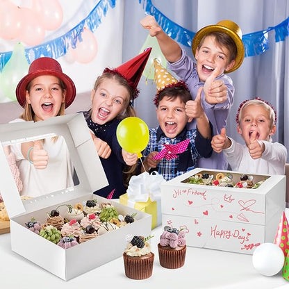 Kucoele 12 Count Cupcake Boxes, 6 Pack White Cupcake Containers with Windows and Inserts, Disposable Cupcake Carriers for Muffins, Treats, Pastries, 13 x 10 x 4 Inches