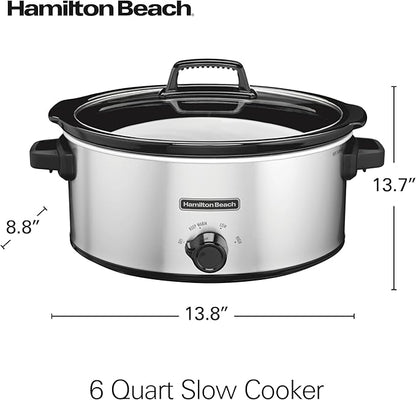 Hamilton Beach 6-Quart Slow Cooker with 3 Cooking Settings, Dishwasher-Safe Stoneware Crock & Glass Lid, Silver (33665G)