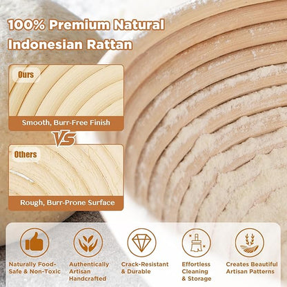 SORON Sourdough Starter Kit, Banneton Bread Proofing Basket with Glass Sour Dough Starter Jar, Sourdough Bread Baking Supplies Tools, 9" Round & 10" Oval Banneton Baskets, Gift Set for Homemade Making