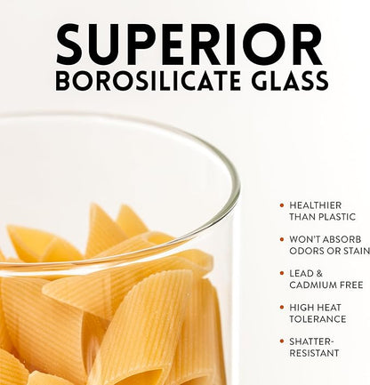 Glass Spaghetti Containers with Airtight Silicone Lids – BPA-Free Pantry Storage Jars for Pasta, Rice, Flour, and Dry Foods – Set of 3 with Portion Tool
