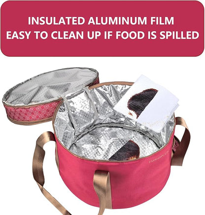2 Pack Pie Carrier with Lids and Handles, Loadable Cupcake or Pizza Storage Containers, Includes Insulated Bags and Insulated Non-Slip Pads, Perfect for Transportation (Red)