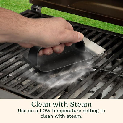 Cuisinart 5-Piece Grill & Griddle Scrubber Set, Bristle Free Stainless Steel 3 Steam Cleaning Sponges with Water Tray, Perfect for Grill & Griddle Cleaning Easy Stain Remover, BBQ & Camping Tool