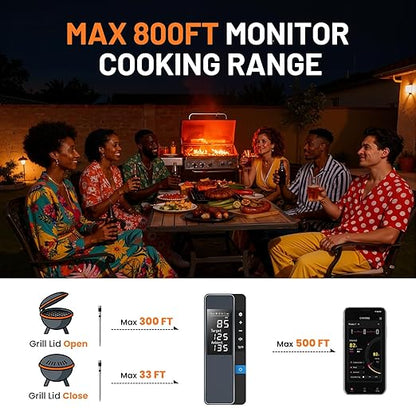 Smart Bluetooth Wireless Meat Thermometer, Real-Time Monitoring Control Digital Thermometer with Smart App, Meat Probe IP67 Waterproof High Accuracy Perfect for BBQ, Oven, Grill & Smoker