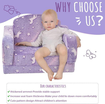 Thick Comfy Toddler Chair and Couch for Kids,2-in-1 Soft Plush Fold Out Sofa for Children,Convertible Couch to Lounger for Toddler
